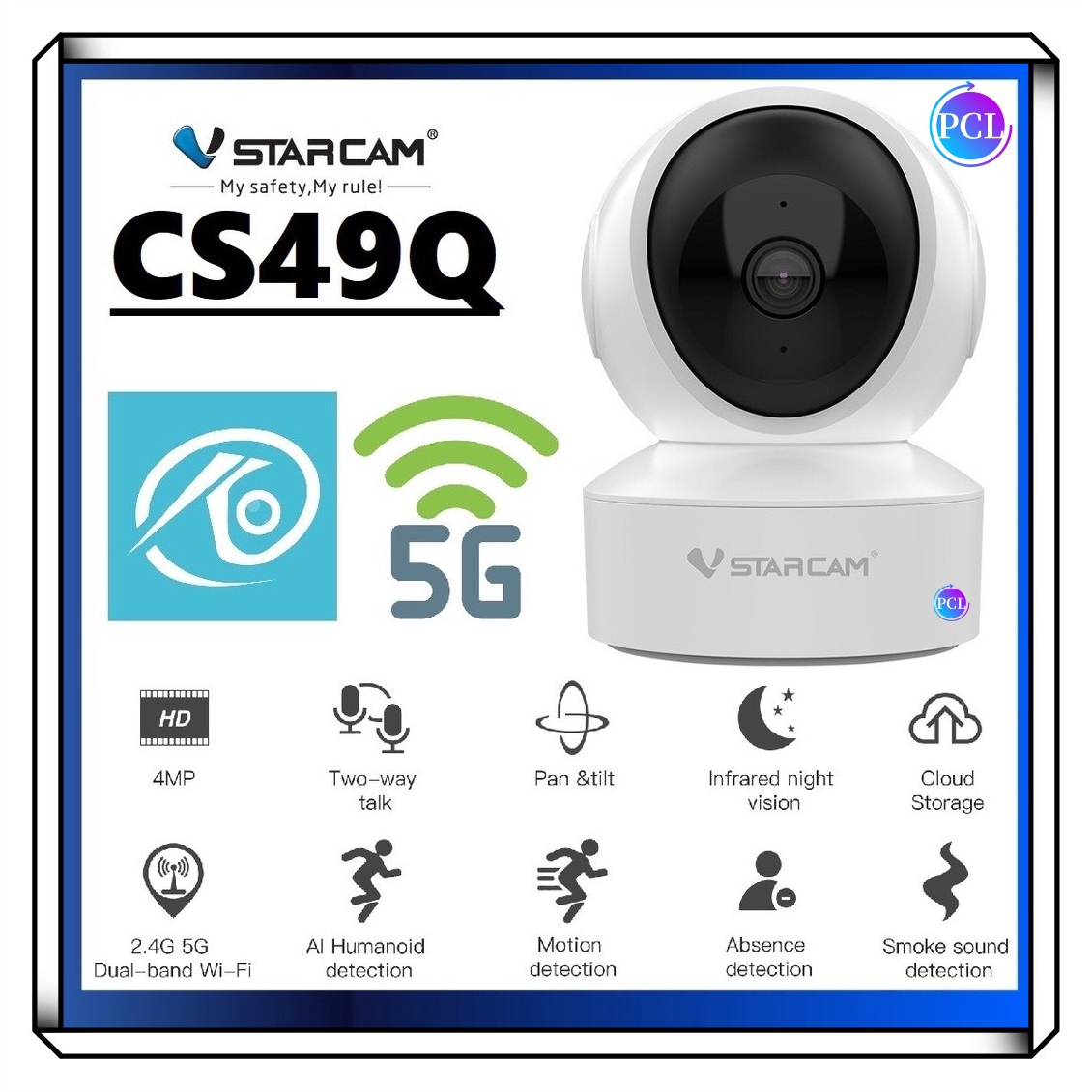 Vstarcam IP Camera รุ่น CS49Q ความละเอียดกล้อง4.0MP มีระบบ AI+ รองรับ WIFI 5G สัญญาณเตือนลูกค้าสามารถเลือกขนาดเมมโมรี่การ์ดได้
