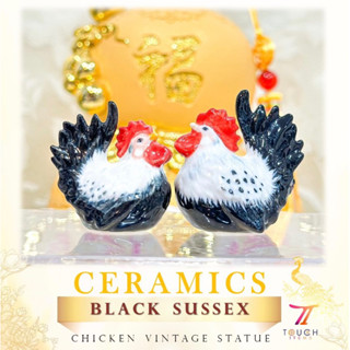 Handmade Ceramics Black Sussex chicken vintage statue | เซรามิค ไก่แจ้ ขายเป็นคู่ค่า