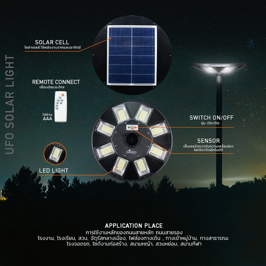 AKIRA TECH LSC-700 โคมไฟถนนโซลาร์เซลล์ UFO SOLAR LIGHT 7000W | LUMIRA | พลังงานแสงอาทิตย์ 100% โคมไฟ