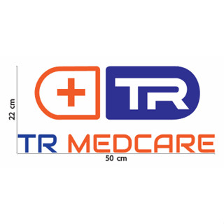 สติกเกอร์ ตัด ไดคัท  สีน้ำเงิน + สีส้ม  โลโก้  TR MEDCARE ขนาด 22 x 50 ซม. ( วัสดุเป็น PVC กันน้ำ )