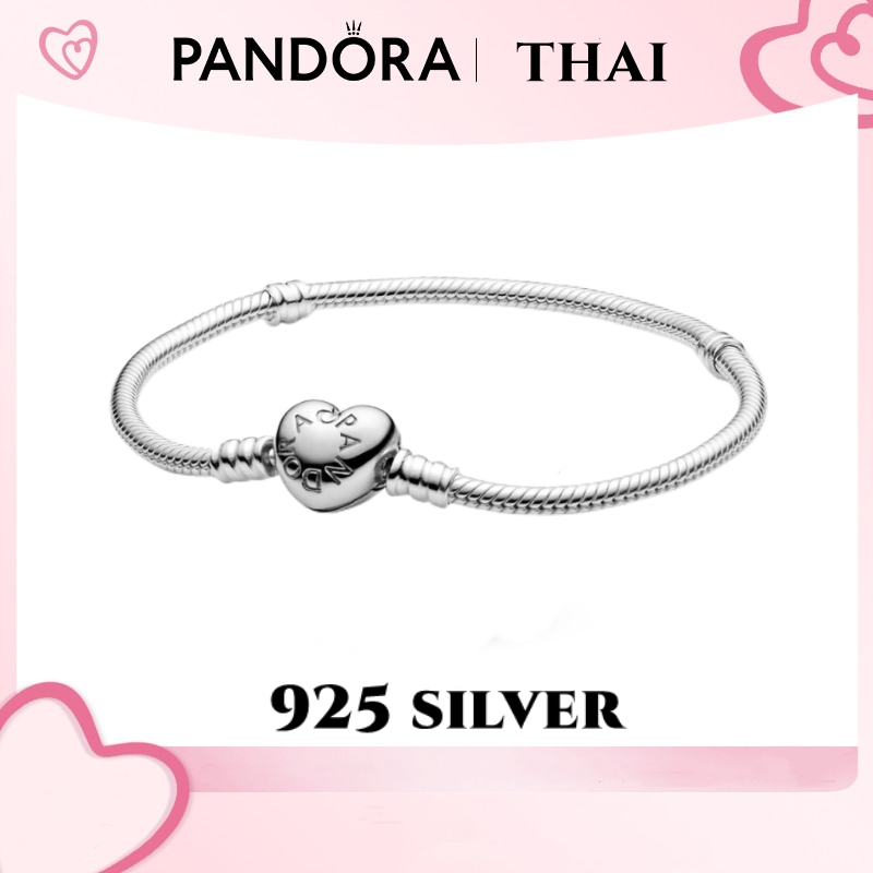 [ส่งจากกรุงเทพ]Pandora สร้อยข้อมือ กำไล เงิน925 Moments heart snake bracelet ของแท้ 100% สามารถสวมใส่กับเครื่องราง