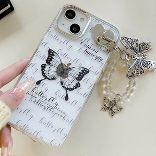 🎁ส่งของขวัญ🎁เคสไอโฟน สำหรับ 11 13 for iPhone Case 14 12 Pro Max  ระดับสูง ผีเสื้อ โซ่มุก กันกระแทก ปกป้อง เคสโทรศัพท์