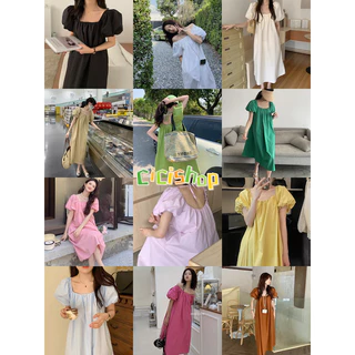 Cicishop(C3091)เดรสยาวผ้าคอตตอนแขนพอง ดีเทลเว้าหลังลุคคุณหนูแอบแซ่บ