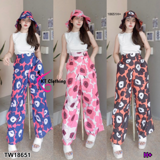 18651 set 3ชิ้น เสื้อกล้าม + กางเกงขายาวลายดอกไม้ทรงป้าย + หมวก set 3 pieces tank top + trousers with label shape + hat