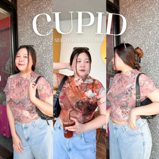 S-Cupid เสื้อครอปซีทรูขอบหยักพิมพ์ลายคิวปิดวินเทจผ้านิ่มยืดเยอะใส่สบายมากๆ