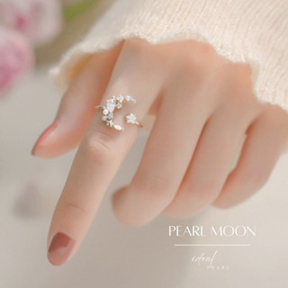 iDEAL✨พร้อมส่ง แหวนเงินแท้ประดับด้วยมุก Pearl Moon แหวนเพชร แหวนไข่มุกแท้ แหวนปรับขนาด แหวนมงคล แหวนแฟชั่น แหวนผู้หญิง