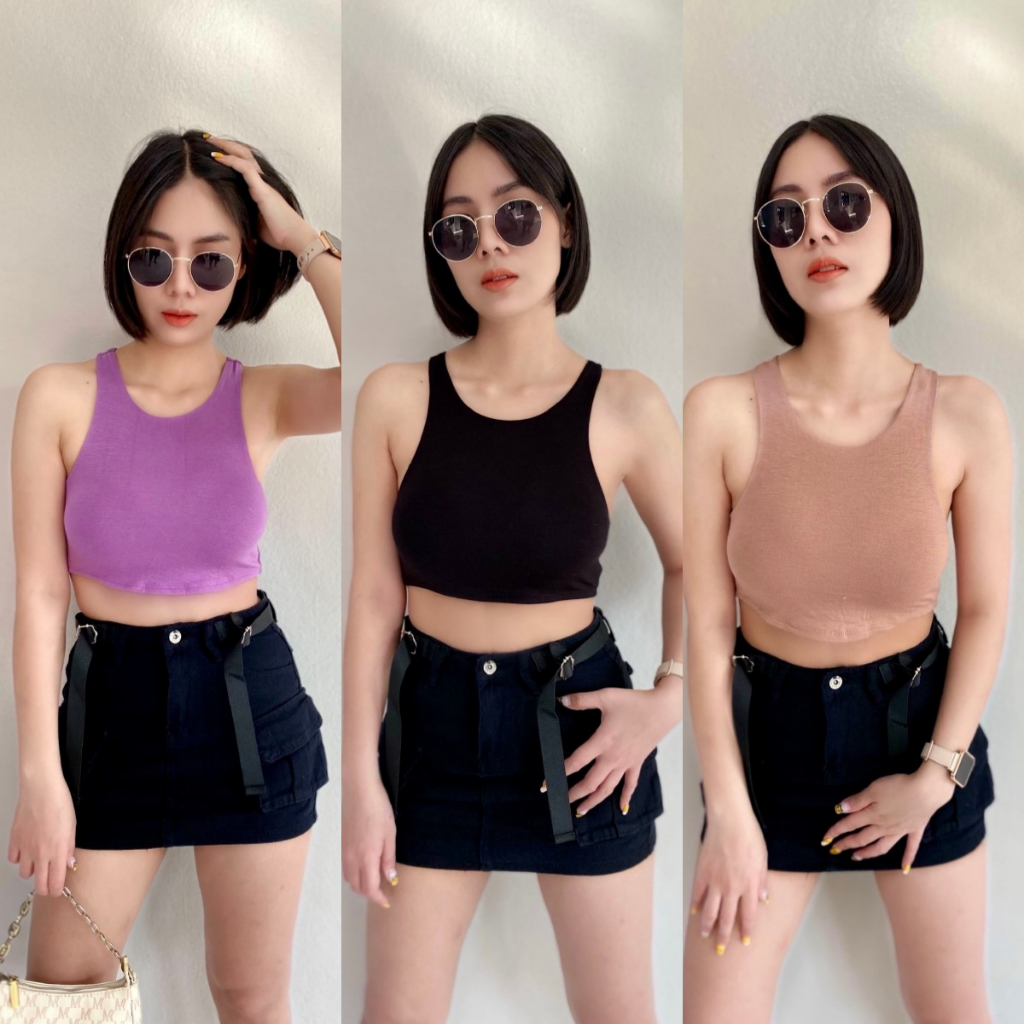 SpinnyHouse เสื้อกล้าม ครอปผ้าเรย่อน BasicCrop️ ผ้าเรยอน2ชั้นทั้งตัว️ สายฝอ แมตได้หลายลุค เสื้อแขนกุด BasicCrop