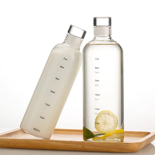 AD159_Shop ขวดน้ำพลาสติก แบบพกพา ขวดน้ำสีใส ความจุขนาดใหญ่ 700/500ml ขวดมินิมอล สำหรับนักศึกษา สกิลบอกเวลา
