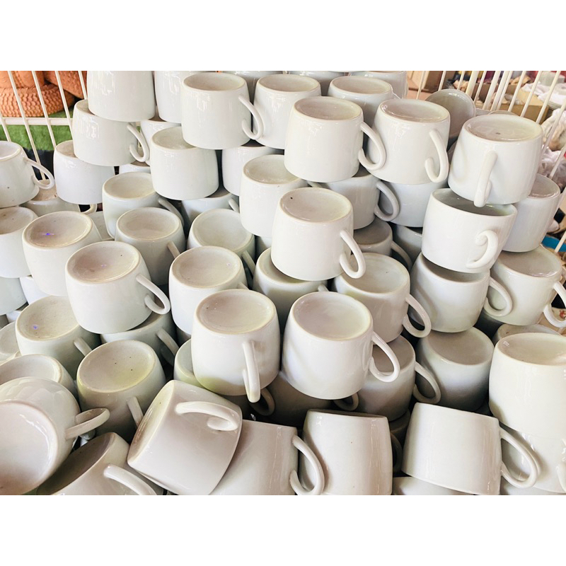 แก้วเซรามิค แก้วกาแฟจิ๋ว เกรดบี ขนาด 2-3 ออนซ์ สีขาวมันไม่มีจานรอง