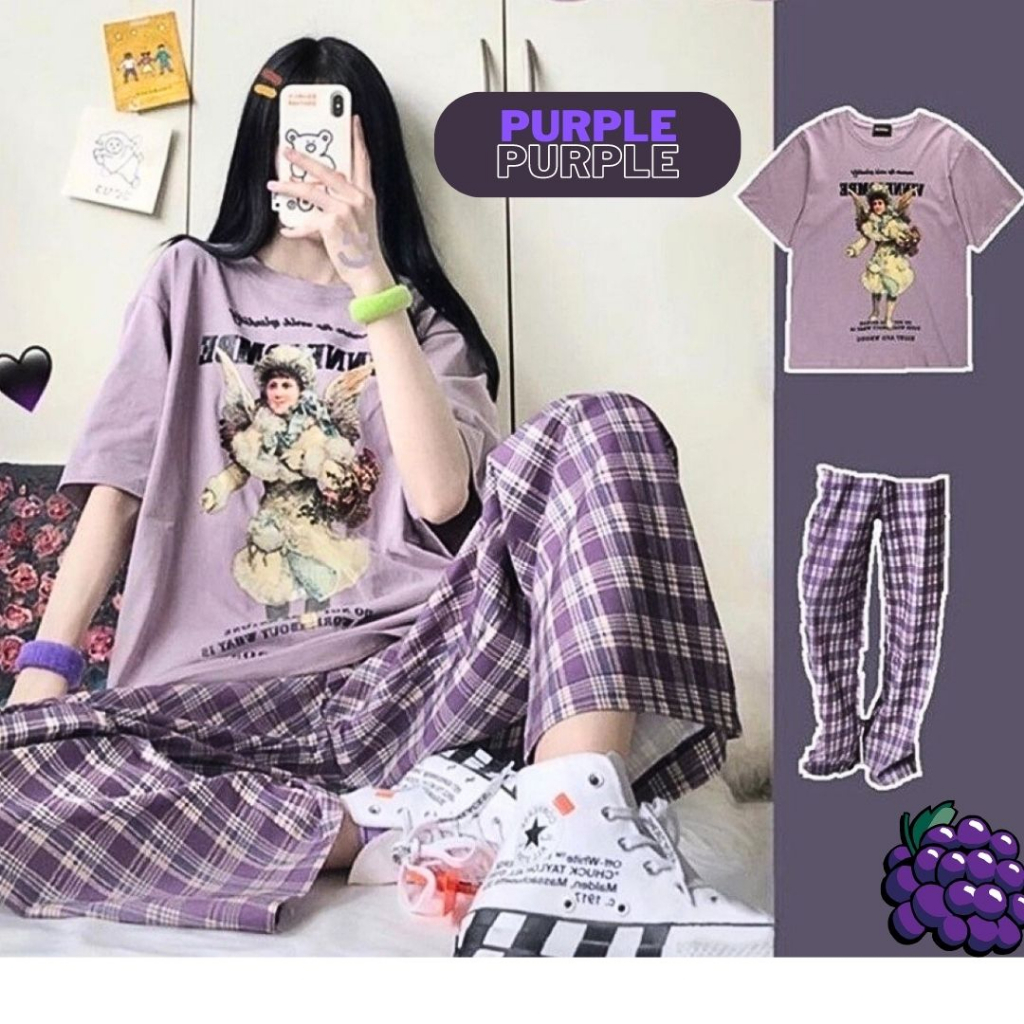 ชุดเซท เสื้อลายการ์ตูน+กางเกงสก็อต เนื้อผ้านิ่ม ใส่สบาย ลายน่ารักสดใส สไตล์เกาหลี #061 - รูปที่ 5