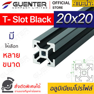 (🔥ลดพิเศษ) อลูมิเนียมโปรไฟล์ 20×20 สีดำ มีหลายขนาด (สั่งตัดได้) ยาวสุด 1 เมตร โครงริก บิทคอย เฟอร์นิเจอร์  [ALPC-22-TSB]