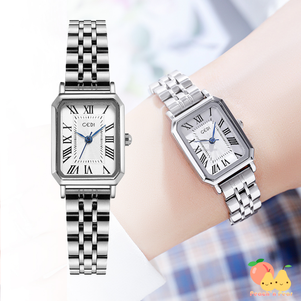 GEDI 82012 เรียบหรู คาเทียร์สไตล์ ทรงสี่เหลี่ยม ของแท้ 100% นาฬิกาแฟชั่น นาฬิกาข้อมือผู้หญิง