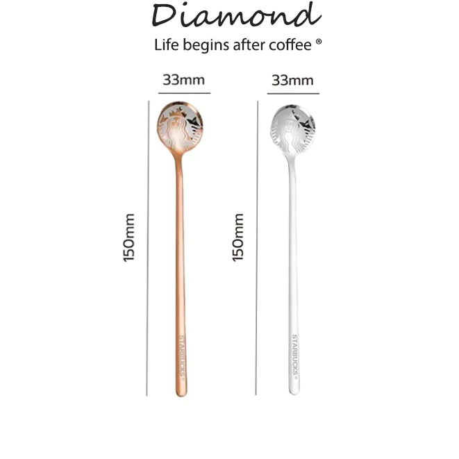 ❤ Diamond Coffee ช้อนสแตนเลส กลม เกาหลี 15cm มี2ส วัสดุอย่างดี ช้อน Starbucks ช้อนคนกาแฟ ปลอดภัย สีไม่ลอก
