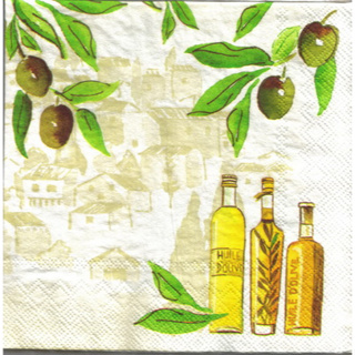 Pladao Napkin ภาพอาหาร ผลมะกอก น้ำมันมะกอก Olive Oil เมือง กระดาษ แนพกิ้น สำหรับงานศิลปะ เดคูพาจ decoupage ขนาด L 33x33