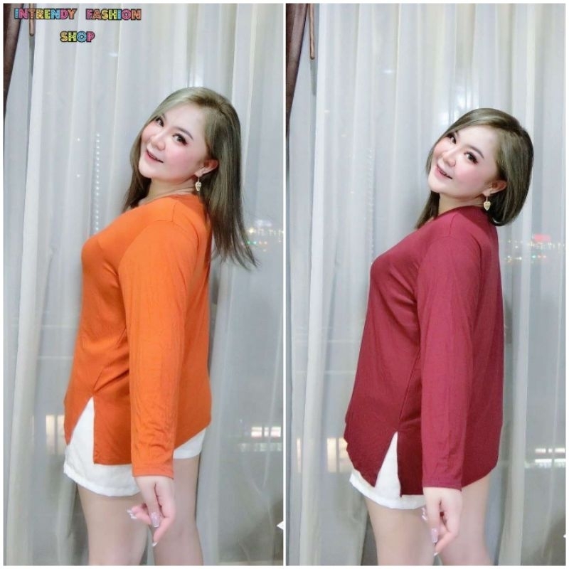 พร้อมส่ง.เสื้อยืดแขนยาว ผ่าข้างสาวสาวอวบFree size:46 - 58 นิ้ว.( หน้าผ้า 50 นิ้ว )ผลิตจากผ้าเรยอนเนื้อดี.