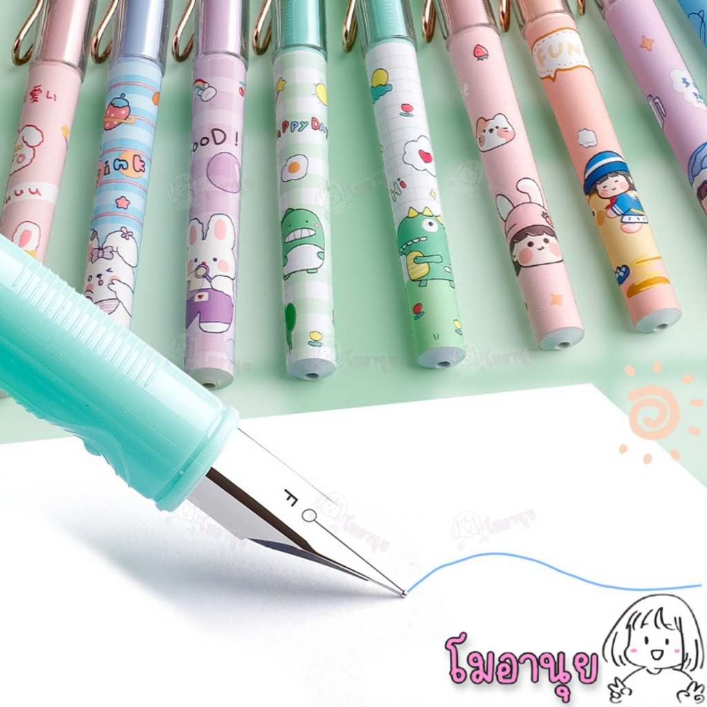 ปากกาหมึกซึม 3แท่ง ปากกาคอแร้ง พร้อมหมึกสีน้ำเงิน 0.5มม F