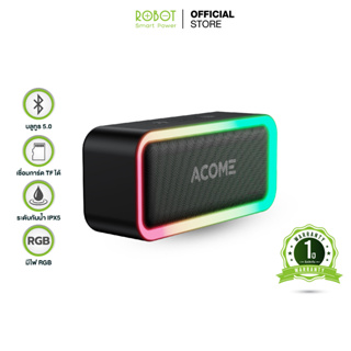 [สินค้าใหม่] ROBOT รุ่น A6 ลำโพงบลูทูธ ลำโพง Bluetooth Speaker  แบบมีไฟ RGB 5W กันน้าระดับ IPX5 รองรับ TF Card และ TWS รับประกัน 1 ปี