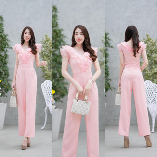 hbstation.shop เสื้อผ้าแฟชั่น Jumpsuitขายาว สีโอรส พร้อมส่ง