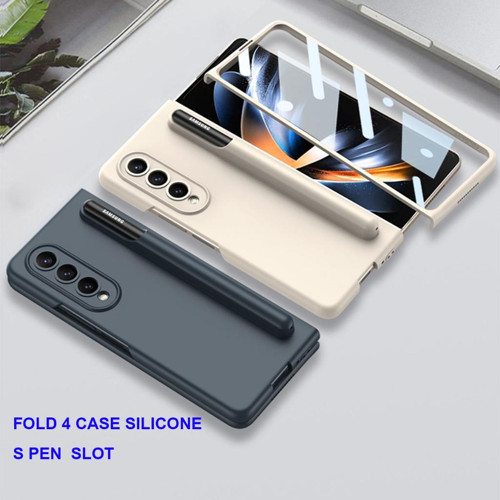 Fold4 Case Galaxy Z Silicone Pen Slot + Glass เคสซิลิโคน +มีช่องใส่ปากกา+กระจก นิ่ม ไม่ขูดเครื่อง (THพร้อมส่ง)