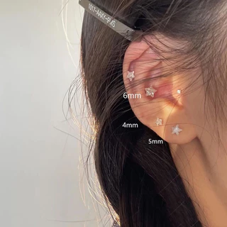 earika.earrings - diamond star stud ต่างหูเพชรเม็ดเดี่ยวรูปดาวก้านเงินชุบทองคำขาว (มีให้เลือก 3 ขนาด) ผิวแพ้ง่ายใส่ได้