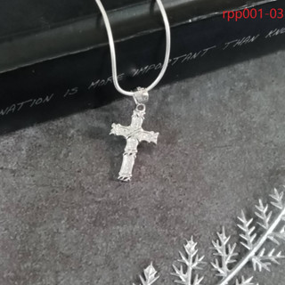 MT จี้ไม้กางเขน ประดับเพชรสวิส ตัวเรือนเงินแท้ ชุบทองคำขาว Solid 925 Sterling Silver Cross Pendant (rpp001-03) MT Jewelry มณีธารา