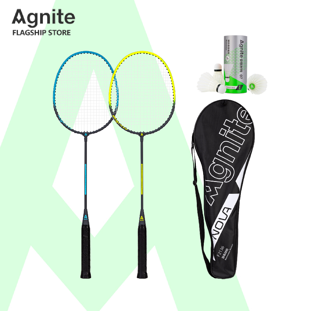 Agnite ไม้แบดมินตันแพคคู่ ไม้แบด แบดมินตัน แถมกระเป๋าใส่ไม้แบด แถมลูกขนไก่พลาสติก 3 ชิ้น ออกกําลังกาย Badminton racket