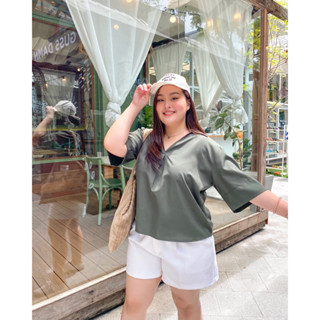 OLIVE TOP เสื้อคอปก ใส่สบาย แมชท์ง่าย แฟชั่นสาวอวบ เสื้อผ้าPlussize : by Plus.bkk