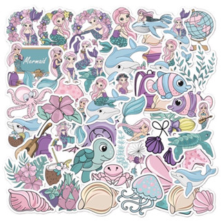 Sticker สติ๊กเกอร์ นางเงือก 225 เจ้าหญิง 50ชิ้น น้องน่ารักมาก ปลา ทะเล baby shark เด็ก Mermaid เงือก ariel แอเรียล