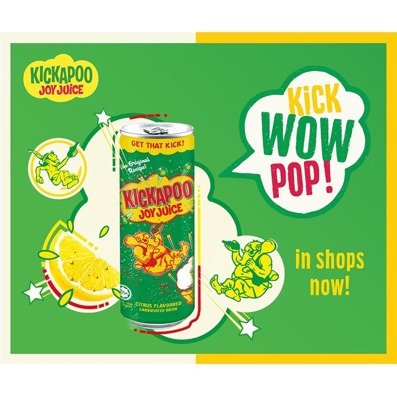 KICKAPOO JOY JUICE 4 กระป๋อง คิกคาปู้ เครื่องดื่มนำเข้าจากมาเลเซีย..กระป๋องสีเขียว ปริมาณ 320ml ราคาพิเศษ