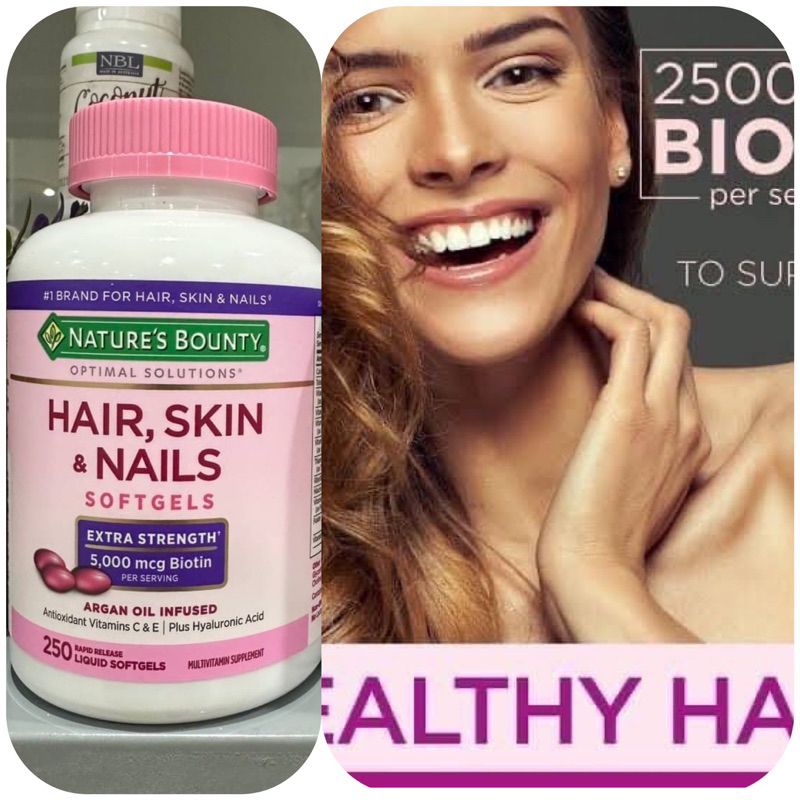 (กรุณาสอบถาม) Nature'sBounty Optimal Solutions Extra Strength Hair Skin and Nails 5,000 mcg Biotin