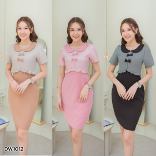 (S-XL) เดรสสั้นลายสก๊อตปกคอบัว ดีเทลติดโบว์น่ารัก IDW1012