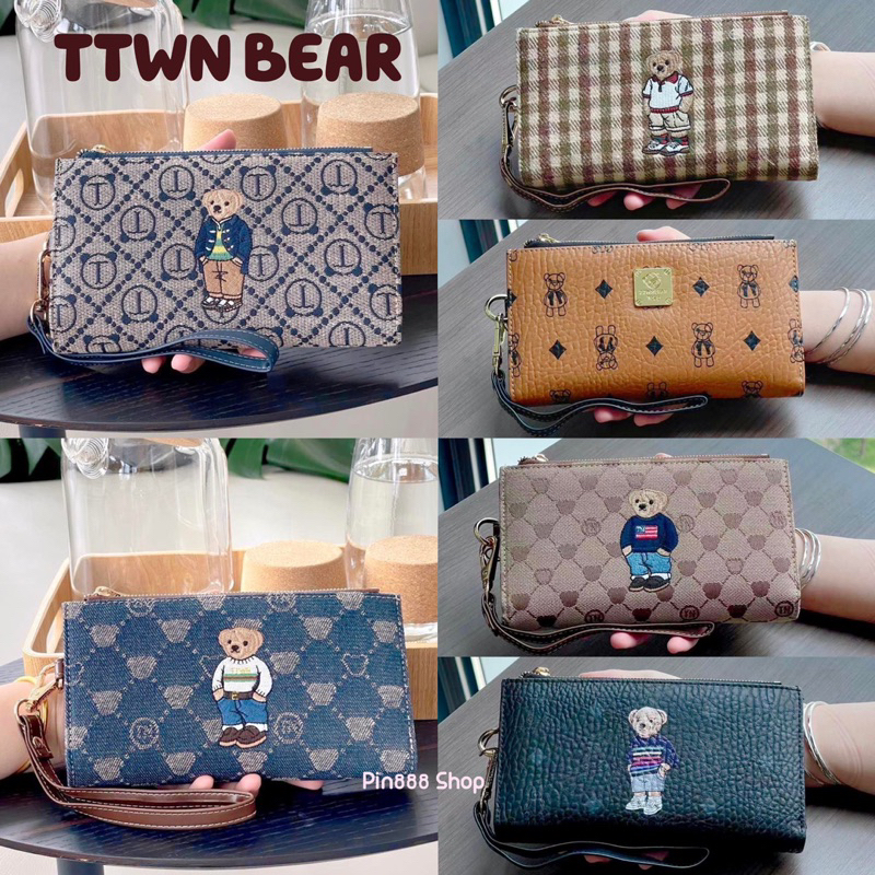แบรนด์แท้TTWN BEAR กระเป๋าใบยาว2ซิป ใส่มือถือ ได้ทุกรุ่น ทรงmk เเบรนด์เเท้ พร้อมส่ง