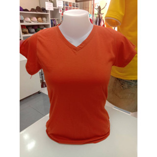 TI-16  เสื้อยืดสีส้มอิฐ คอวี