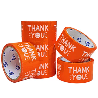 เทปกาว พิมพ์ลาย (1ม้วน) THANK YOU เทปยิ้ม กว้าง 48 mm. ยาว 20 หลา/45 หลา/100 หลา