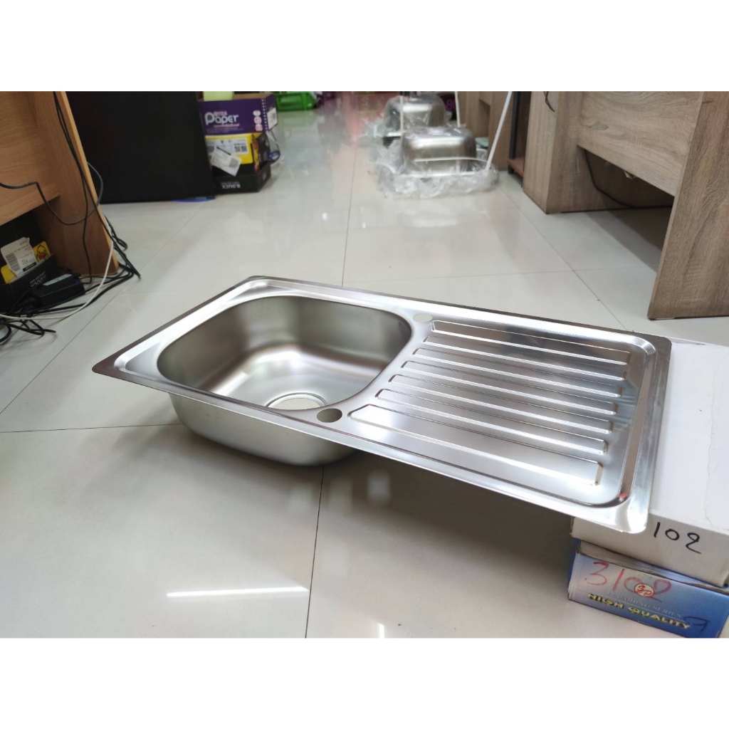 [C_HOME]อ่างซิงค์สแตนเลสชุบขาวตัวอ่างหนา0.4 ซิงค์ล้างจาน1หลุมไม่มีพักและมีที่พักมี3ขนาดให้เลือกแบบฝังเคาน์เตอร์เท่านั้น - รูปที่ 3
