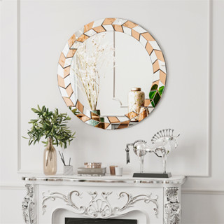 ARTLOGE กระจกติดผนังตกแต่งสไตล์ยุโรป กระจกกลม กระจกติดผนังทางเข้า  Round Art Wall Mirror with Beveled Edge Glass Piece