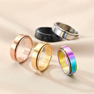 💍แหวนไทเทเนียม แหวนผู้ชาย แหวนผู้หญิง ตรงกลางหมุนได้ แหวนแฟชั่น มีขนาด 5-13 มม.