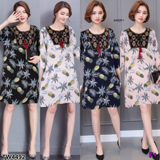 CS4492 เดรสลวดลายสับปะรด#A13-1 Pineapple Pattern Dress #A13-1