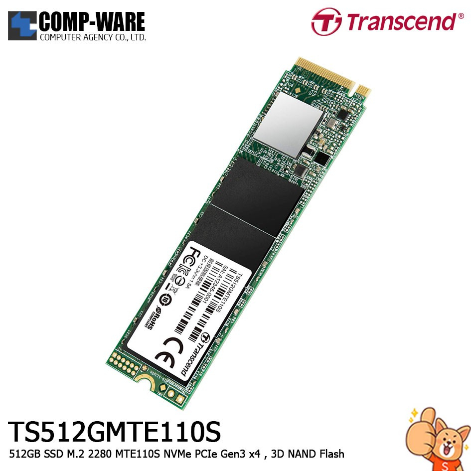 Transcend MTE110S 512GB SSD M.2 2280 NVMe PCIe Gen3 x4 , 3D NAND Flash TS512GMTE110S - 5Y Warranty