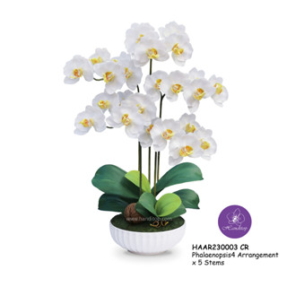 Handitop แจกันดอกไม้ประดิษฐ์ของตกแต่งบ้าน แจกันกล้วยไม้ฟาแลนนอปซิส Phalaenopsis4 จำนวน 5 ช่อในภาชนะเซรามิค