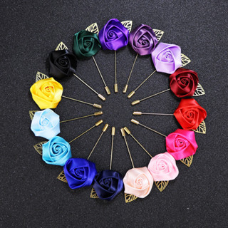 เข็มกลัด รูปดอกไม้ สําหรับติดเสื้อสูท งานแต่งงาน Rose Flower Handmade Boutonniere Stick Men silvery Brooch Pin Wedding