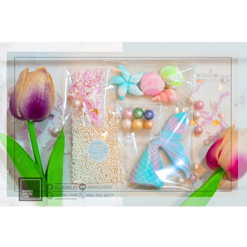(ถ่ายจากสินค้าจริง)🌿🌷DIYน้ำตาลแต่งเค้ก ธีมน้องเงือก ราคา 55฿🌷🌸 📌สินค้าอาจมีเฉดสีที่แตกต่างกันตามรอบการผลิตนะคะ