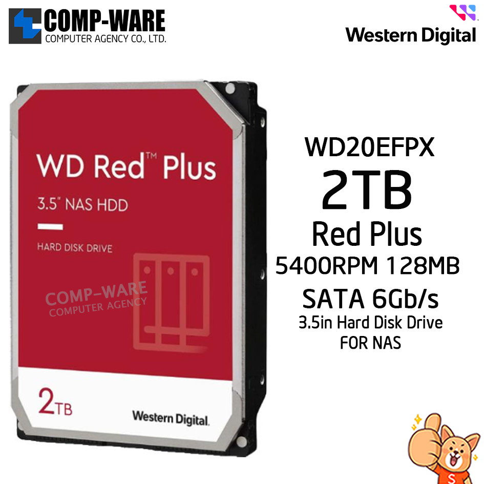 WD Red Plus 2TB NAS Hard Disk Drive - 5400RPM SATA 6Gb/s 128MB Cache 3.5Inch - WD20EFPX - 3Y Warrant
