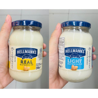 Real / Light Mayonnaise มายองเนส จากประเทศอังกฤษ ตรา Hellmann’s เฮลล์แมน 200g (ขวดแก้ว) Mayo dipping เรียล ไลท์