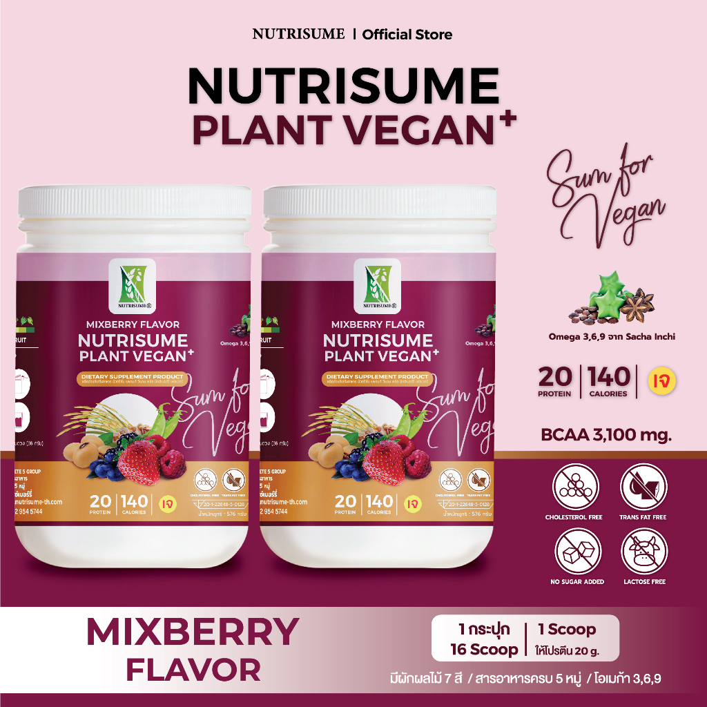 เซ็ตคู่ Nutrisume Plant Vegan Plus Mixberry Flavor นิวทริซัม แพลนท์ วีแกน พลัส รสมิกซ์เบอร์รี่