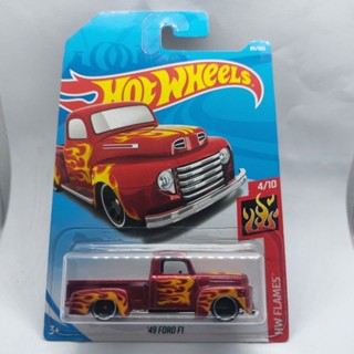 รถเหล็ก Hotwheels 49 FORD F1 สีแดง ลายไฟ (ib26)