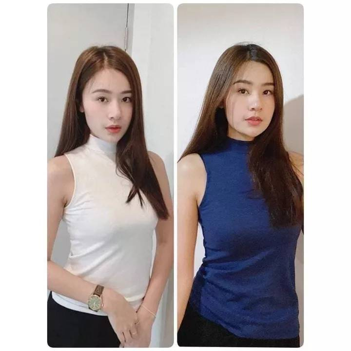 เสื้อคอเต่าแขนกุด เต็มตัว (ผ้าคอตตอน) เสื้อยืดคอเต่าแขนกุด เต็มตัว สีพื้น ทรงสวย - รูปที่ 2