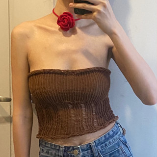 Brown Tube top-knit handmade y2k fairy