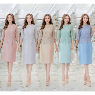 New ชุดเดรสออกงาน เดรสไปงานแต่งงาน ลูกไม้ทอเลื่อม รุ่นปักกลิตเตอร์สวยหรูหรา กระโปรงผ้ามันวาวเดรสสาวอวบ มีไซส์ M-5XL