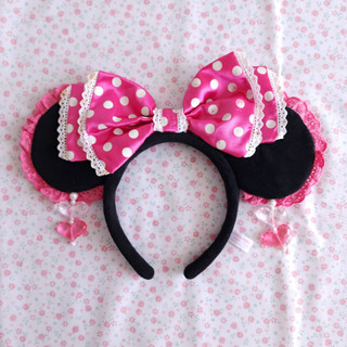 ที่คาดผม มินนี่ (Minnie Headband) โบว์สีชมพูเข้ม ลายจุด ห้อยตุ้งติ้ง Tokyo Disney Resort ของแท้